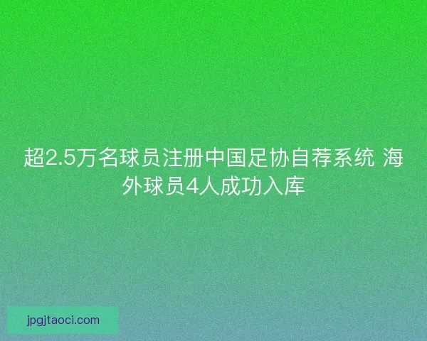 超2.5万名球员注册中国足协自荐系统 海外球员4人成功入库